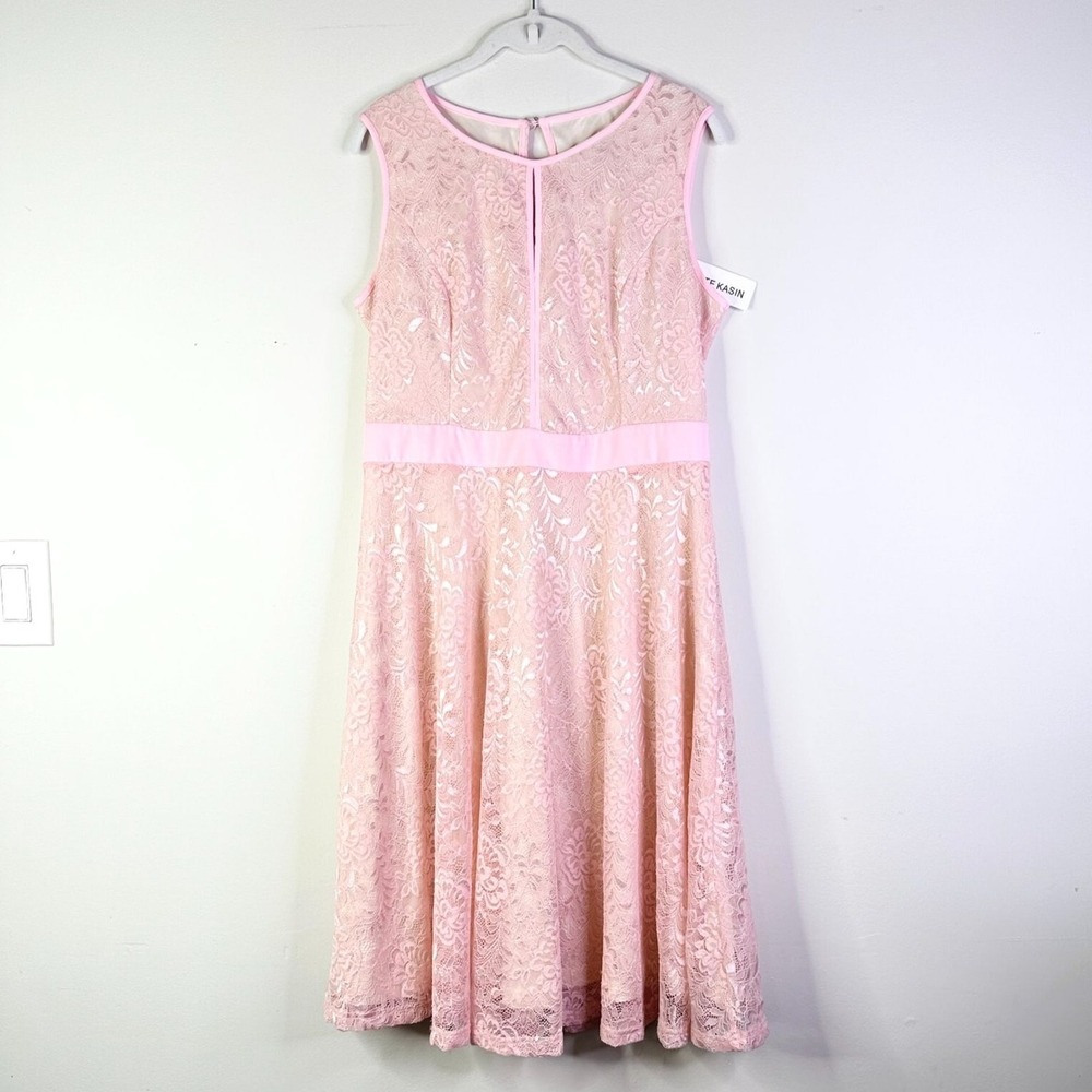 Kate Kasin Dress Women L Pink Lace Classic Sleeveless Ribbon Detail Coquette NWT